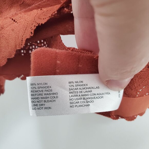 Danskin Dark Orange Lace Edge Wireless Longline Triangle Plunge Bralette Size XL - Picture 5 of 6